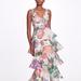 Marchesa Notte Plunging V-Neck Floral Printed Gown - White - 10
