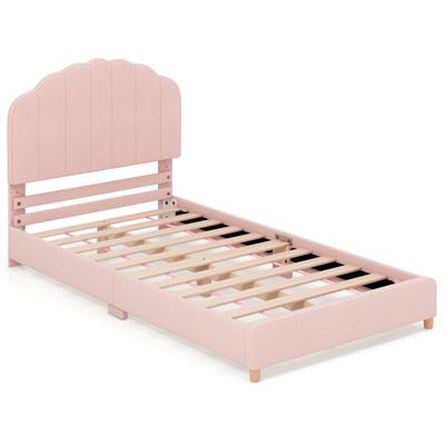 Costway Twin Bed Frame with Height-Adjustable Headboard and Sturdy Wooden Slats-D