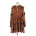 House of Harlow 1960 Casual Dress - Popover Tie Neck Long sleeves: Brown Paisley Dresses - Women's Size Large