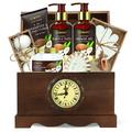 Christmas Mens Gift Bath Set in a Vintage Style Wooden Clock Box 13Pc Premium Coconut Spa Kit for Men & Women Body Lotion Handmade Soap Bath Bomb Coconut Shampoo & Conditioner Massager & More