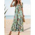 Women's Green Dress Hem Maxi Floral Print Loose V Neck Long Dress Maxi Dress Bohemia Vintage Short Sleeve Summer Spring