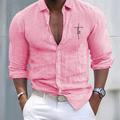 Men's Shirt Cotton Linen Shirt White Cotton Shirt Casual Shirt Cotton Shirt Black White Pink Long Sleeve Cross Lapel Spring Fall Hawaiian Holiday Clothing Apparel Button-Down