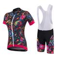 Malciklo Women's Short Sleeve Cycling Jersey with Bib Shorts Black OrangeWhite White Floral Botanical Plus Size Bike Clothing Suit Breathable 3D Pad Quick Dry Anatomic Design Sports Bamboo-carbon