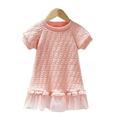 Girls Summer Dress Fashion Children Pink Long Dress Kids Child Short-sleeved Mesh Dress Princess Dress Teenage Clothing