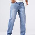 Loose Fit Straight Leg Jeans, Men's Casual Street Style Distressed Denim Pants For All Seasons