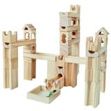 Wooden Marble Run for YPF5 Kids Ages 4-8 65 Pieces Wood Building Blocks Toys and Construction Play Set Marble Track Maze Game STEM Learning Toys Gifts for Boys Girls (Natural Color Blocks)