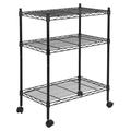 Homehours 3-Tier Adjustable Shelving Unit -Grade Steel Wire Shelving Rack with 3 Wheels Heavy Duty Storage Chrome Shelves for Garage Kitchen Living Room 24 W x 14 D x 32.75 H Black