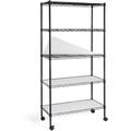 5-Tier Adjustable Height Wire Shelving Unit Wire Rack Shelving Metal Steel Storage Shelves Garage Shelving Storage Organizer Utility Storage Shelf 5-Tier with Wheels Black