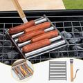 WANYR Hot Dog Roller for Grill Stainless Steel Sausage Roller Rack with Wooden Handle Dismantling Stainless Steel Sausage Rack Rolling Barbecue