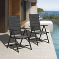 LEAF 9 Pieces Outdoor Patio Dining Set with 8 Folding Portable Chairs and 1 Rectangle Aluminum Table Foldable Adjustable High Back Reclining Chairs with Soft Cotton-Padded Seat Grey