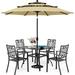 durable & William Patio Dining Set for 6 with 13ft Double-Sided Patio Umbrella 8 Piece Metal Outdoor Table Furniture Set - 6 Outdoor Chairs 1 Rectangle Dining Table and 1 Large Beig