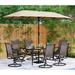 simple 6 Pieces Outdoor Dining Set with Umbrella Patio Furniture Set with 4 Sling Dining Swivel Chairs 1 x 37 Wood-Like Table and 1 x 10ft 3 Tiers Umbrella (Beige)