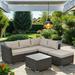 4 Pieces Patio Furniture Set Patio Conversation Set All Weather Outdoor Sectional Wicker Rattan Patio Seating Sofa with Cushion and Glass Table Beige