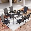 durable Outdoor Dining Set for 6 Aluminum Height Adjustable Folding Chair and Heavy-Duty Black Slat Metal Table Patio Furniture Dining Table Set Black
