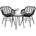 YFbiubiulife 3 PCS Outdoor Wicker Patio Bistro Set PE Rattan Wicker Chairs Set with Cushions Patio Chairs Blacony Set for Outdoor Poolside Garden Black/Black