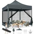 SANOPY 10x10ft Canopy Tent Pop-up Outdoor Portable Gazebo w/Removable Mosquito Netting 3 Adjustable Height Camping Tent Waterproof UV Resistant with Carrying Bag and Ground Stakes Gray