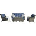 simple Outdoor Patio Wicker Furniture Set - 5 Piece Patio Rattan Sectional Sofa Set with 3-Seat Couch 2 Armchairs 2 Ottoman Footrests for Patio Conversation(5PC Mixed Grey/Blue)