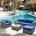 simple Aurora 6pcs Patio Furniture Set PE Gray Rattan Wicker Sectional Outdoor Sofa Set Outside Couch w/Black Washable Seat Cushions & Modern Glass Coffee Table