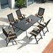 durable LEAF 9 Pieces Outdoor Patio Dining Set with 8 Folding Portable Chairs and 1 Rectangle Aluminum Table Foldable Adjustable High Back Reclining Chairs with Soft Cotton-Padded Seat
