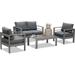 simple Aluminum Patio Furniture Set 4 Pcs Modern Outdoor Conversation Set Sectional Sofa with Upgrade Cushion and Coffee Table White