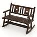 Patio Rocking Bench Carbonized Wood Double Rocker Chair with Ergonomic Seat 2-Person Solid Wood Rocking Loveseat for Backyard Porch Garden Rustic Farmhouse Style (1 Rustic Brown)