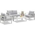 Aluminum Patio Furniture Set 4 Pcs Modern Outdoor Conversation Set Sectional Sofa with Upgrade Cushion and Coffee Table White