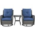 Rilyson Wicker Patio Furniture Set - 6 Piece Rattan Outdoor Sectional Conversation Sets with 2 Swivel Rocking Chairs 2 Ottomans 1 Sofa and 1 Coffee Table for Porch Deck Garden(Brown/Blue)