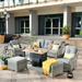 HOOOWOOO 7 Piece Outdoor Furniture Sofa Set Wicker Rattan Patio Conversation Set with Swivel Rocking Chair and Fire Pit Table Dark Grey