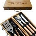 BBQ Grill Set with Wooden Box - Custom Engraved BBQ Grill Accessories - Grill Tools Gift Set for Dad - Unique BBQ Tools Kitchen Set for Husband - 5 Tools Grilling Accessories Set