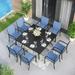 9-Piece Patio Dining Set 60 Inch Square Metal Table and 8 Textilene Dining Chairs Blue