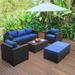 simple Patio Furniture Set 6 Pieces Outdoor Furniture Sets Patio Couch Outdoor Chairs Coffee Table Peacock Blue Anti-Slip Cushions and Waterproof Covers