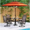 simple 6-Piece Patio Dining Set with Umbrella Outdoor Metal Furniture Set with 4 Sling Dining Swivel Padded Chairs 1 x 37 Square Metal Table and 1 x 10ft 3 Tiers Umbrella (Navy)