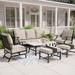 MIXPATIO Patio Conversation Set for 7 Outdoor Couch Furniture Set 6 Pieces 3 Person Seats Chairs 2 Single Chairs 2 Ottoman Metal Coffee Table with Marbling for Patio Lawn Garden Back