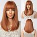 Brown Straight Wigs With Bangs For Black Women Shoulder Length Bob With Dark Roots For Girl Daily Use Cosplay LC1049-1
