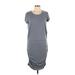 Athleta Casual Dress - Midi Crew Neck Short sleeves: Gray Solid Dresses - Women's Size Large