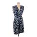 Catherine Malandrino Casual Dress - Wrap: Blue Acid Wash Print Dresses - Women's Size 8
