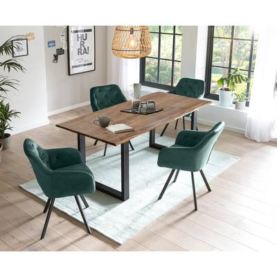 Essgruppe SALESFEVER, grün (walnuss, tannengrün, schwarz, tannengrün, schwarz), Samt, Esstisch Nussbaum, Esszimmerstuhl tannengrün-90 + Drehfunktion, Massivholz, Polyester, Metall, Sitzmöbel-Sets, Stühle mit 360 Drehplatte unter der Sitzfläche, mit... Image