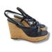 Jessica Simpson Shoes | Jessica Simpson Siminia Cork Wedge Platform Sandals Womens 7.5 Black Leather | Color: Black | Size: 7.5