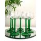 Gorgeous French Vintage Set Of Eight Long Green Stemmed Wine Glasses By Luminarc c1970s. MCM Glasses. Fab Retro Dinner Party Wine Glasses!