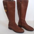Coach Shoes | Coach "Easton Extended" Leather Riding/Moto Boot | Color: Brown/Gold | Size: 7