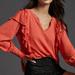 Anthropologie Tops | Anthropologie Pilcro Shirt Women’s Size Small Cozy Popover Top Ruffle Blouse S | Color: Orange/Red | Size: S