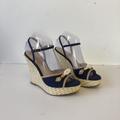 Lilly Pulitzer Shoes | Lilly Pulitzer Just A Little Knotty Wedge Open Toe Ankle Strap Sandals Navy 7.5 | Color: Blue/Tan | Size: 7.5
