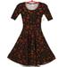 Lularoe Dresses | Lularoe Nicole Fit & Flare A-Line Dress Black Gold Mustard Red Floral Leaves Xs | Color: Black/Gold | Size: Xs