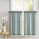 TOPICK Net Curtain, Linen Bistro Curtain, Kitchen Curtains, Flax, Semi-Transparent Light Filtering, Pair Scarves, Grey/Green Panel Curtains for Living Room, Country House, Small Windows, Set of 2, 65