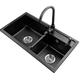 LCKDY Kitchen Sink Tap,Kitchen Sinks Kitchen Fixtures Quartz Stone Double Basin Sink Black Pool Dishwashing Sink Household Tableware Cleaning Pool (Color : Black, Size : 68 * 39 * 22cm)