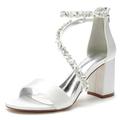 Satin Wedding Shoes Open Toe Zipper Rhinestone Bridal Shoes Women Mary Jane Low Heels Pumps Wedding Dress Shoes Ivory