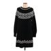 Ann Taylor LOFT Casual Dress - Sweater Dress: Black Fair Isle Dresses - Women's Size Large