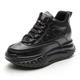 Women Wedge Sneakers Leather Hidden Wedge Trainers High Heel Shoes Ladies Platform Walking Shoes,Black,5 UK