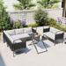 5-Piece Modern Patio Sectional Sofa Set Outdoor Woven Rope Furniture Set with Glass Table and Cushions