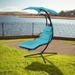 Suspended Curved Full Steel Frame Leisure Swing Chair with Removable Canopy Beach Chair, Hammock with Comfortable Cushion
